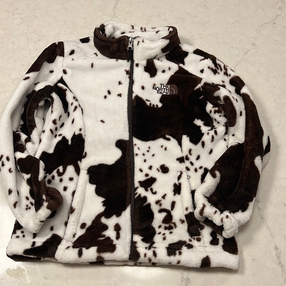Rare Cow Print North Face Zip Up Fleece Jacket Girls Large